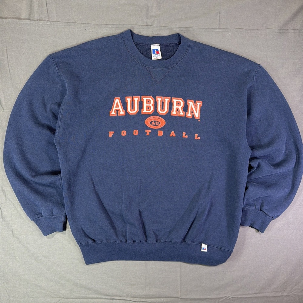 Vintage Auburn Football Sweatshirt Large Navy Blue Russell Athletic Crewneck
